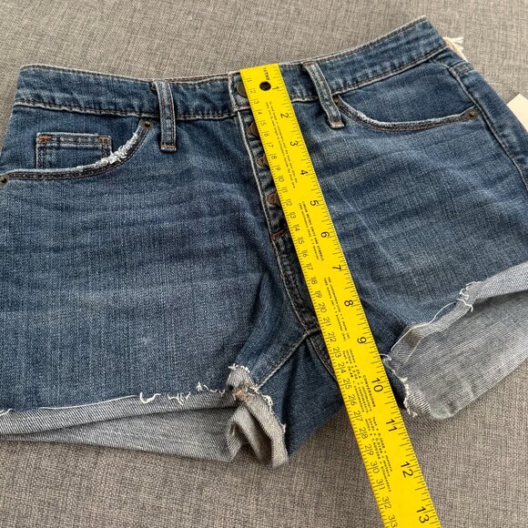New Universal thread Jean Shorts High Rise 00/24 Buttons Cut off Fringe Cotton B - Picture 2 of 11